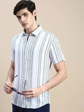 Men White Printed Casual Shirt-GEORGE-1618-White