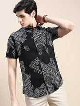 Men Black Printed Casual Shirt-GEORGE-1605-Black