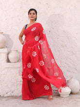 Rose Red Pure Cotton Soft Saree With Floral Embroidery Work-MA54CT33580097