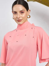 Women Peach Pearl Studded Top
