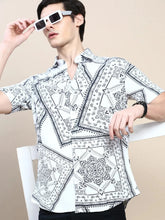 Men White Printed Casual Shirt-GEORGE-1631-White