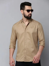 Men Khaki Solid Casual Shirt-ELECTRAPLAIN-4521-Khaki