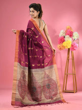 Magenta Cotton Blend Handwoven Saree With Jute Weaving Pallu-MA51BCT431930030