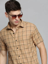 Men Beige Checked Casual Shirt-MAYACHECKS-4421-Khaki