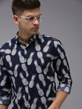 Men Blue Printed Casual Shirt-JHONOPRINT-1491-Navyblue