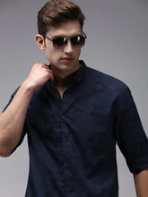 Men Blue Printed Casual Shirt-OMANPRINT-1590-Navyblue