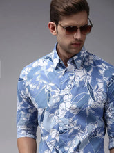 Men Blue Printed Casual Shirt-PERRYPRINT-1848-Blue
