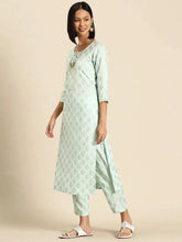 Kurta Pyajama with gota work in Powder Blue Print