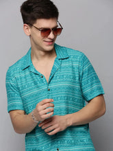 Men Blue Printed Casual Shirt-RESORTPRINT-3189-Turquoiseblue