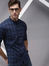 Men Blue Checked Casual Shirt-WONDERCHECKS-1734-Navyblue