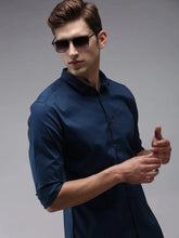 Men Blue Solid Casual Shirt-BOLDPLAINE-1620-Teal