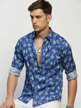 Men Blue Floral Shirt-PRISM-1694-Blue