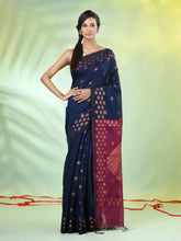 Sky Blue Cotton Saree With Zari Borders-MA64BCT401190046