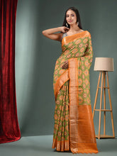 Light Green Blended Silk Handwoven Ajrakh Print Saree-MA50BSL34830016