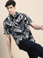 Men Black Floral Casual Shirt-GEORGE-1616-Black
