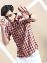 Men Rust Checked Casual Shirt-ALBACHECKS-72-Rust