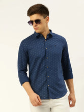 Men Navy Printed Casual Shirt-REPLAYPRINTSLINEN-3445-Navyblue