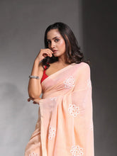Peach Pure Cotton Soft Saree With Floral Embroidery Work-MA54CT33580090