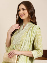 Women Lime Green Floral Straight Kurta Set-BCK-1536-Limegreen