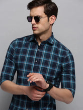 Men Navy Checked Casual Shirt-BOXERCHECKS-3352-Navyblue