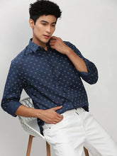 Men Navy Printed Casual Casual Shirts-YAYIN-1580-Navyblue