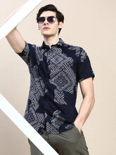 Men Navy Printed Casual Shirt-GEORGE-1619-Navyblue
