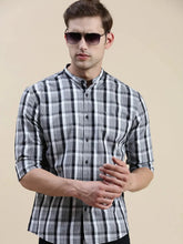Men Grey Checked Casual Shirt-LAVINIA-9999-Grey