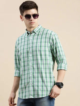 Men Green Checked Casual Shirt-GROVER-1121-Green