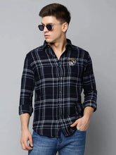 Men Navy Checked Casual Shirt-NEOCHECKS-5174-Navyblue