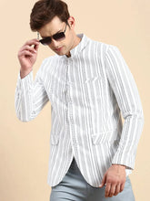 Men White Striped Party Blazer-SOBLZ-79-6-White