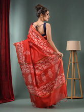 Red Blended Silk Handwoven Saree With Floral Border-MA50BSL34710001