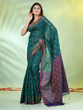 Navy Blue Cotton Saree With Zari Borders-MA64BCT401190047