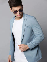 Men Blue Solid Blazer-EXES-3003-Blue