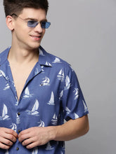 Men Blue Printed Casual Shirt-RESORTPRINT-3178-Blue
