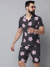 Men Grey Printed Casual Co-Ord Set-BLUEVIBES-0618-Grey