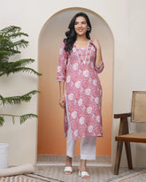 Women Nude Pink Cotton printed Straight Kurti-213VAASNUDEPINK