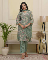 Women green tissue shimmer kurta with silk pant & dupatta-230VAASGREEN