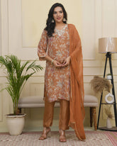 Women rust tissue shimmer kurta with silk pant & dupatta-230VAASRUST