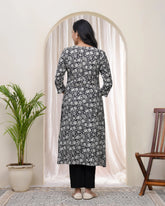 Black Floral Cotton printed gathered Kurti with pant-247VAASBLACK