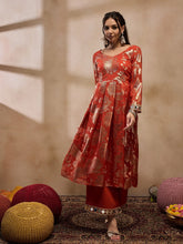 Box Pleat Flare Kurta With Palazzo In Rust Color