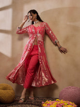 Jacket With Crop Top And Pants In Coral Color