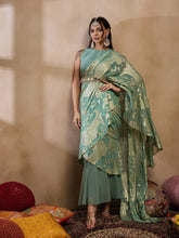 Pre-Draped Sarree With Blouse In Sea Green Color