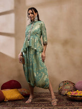 Peplum Low Crotch Jumpsuit In Sea Green Color