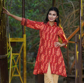 Red Ethnic Motif Printed Rayon A-Line Kurta with Buttons-2937RED