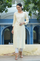 Light Yellow Ethnic Motif Printed Rayon Kurta With Lace Work-2977LIGHTYELLOW