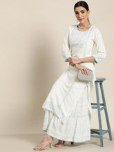 Juniper Off-White Ethnic Motif Printed Rayon Kurta with Gota & Lace Work - Juniper Fashion