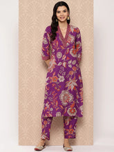 Purple Floral Printed Regular Kurta with Trousers-AHKUPN-Combo-834-ICH