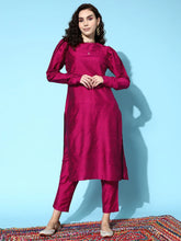 Burgundy Solid Straight Kurta with Trousers-AHKUPN-COMBO-767-FF