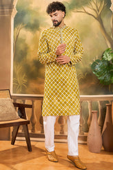 Yellow Viscose Rayon Shibori Embroidered Straight Kurta MKU1415