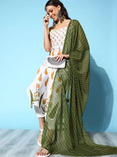 White Pure Cotton Pigment Printed Kurta Pant Set With Dupatta-AHKUDUPN-COMBO-509-FF